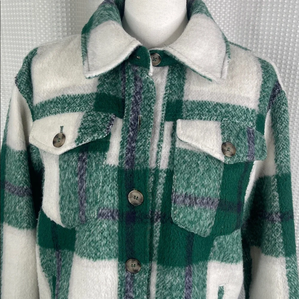 Avec Les Filles Shacket Jacket Checked Button Front Pockets Sz S